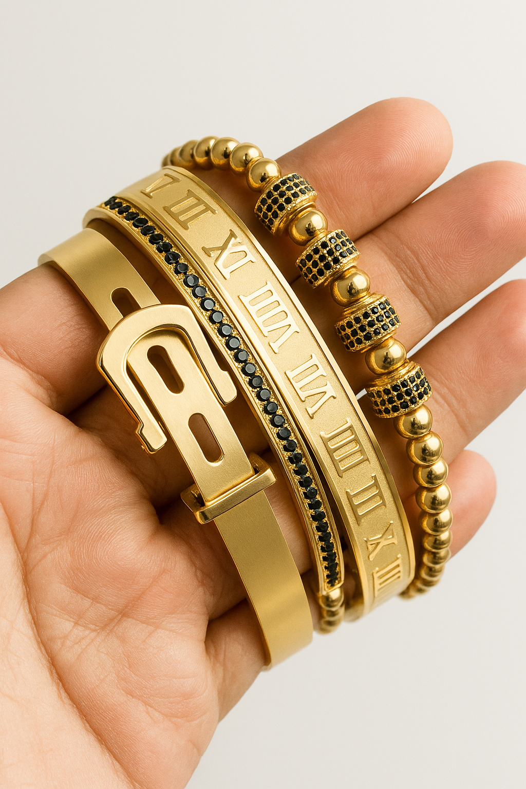 Bracelet Set : Titanium Armband Set Heren - Goud in van Pantino