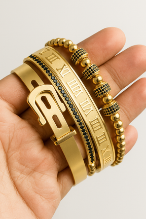 Bracelet Set : Titanium Armband Set Heren - Goud in van Pantino