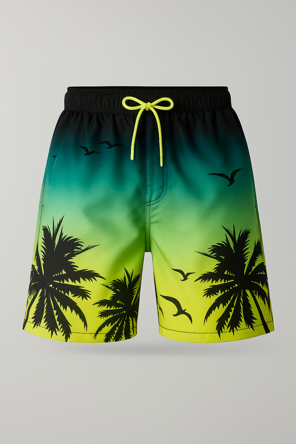 Shorts : Heren Boxer Zonsondergang Palmenprint, Zacht Katoen, Exotisch Patroon in Geelgroen van Pantinoshop