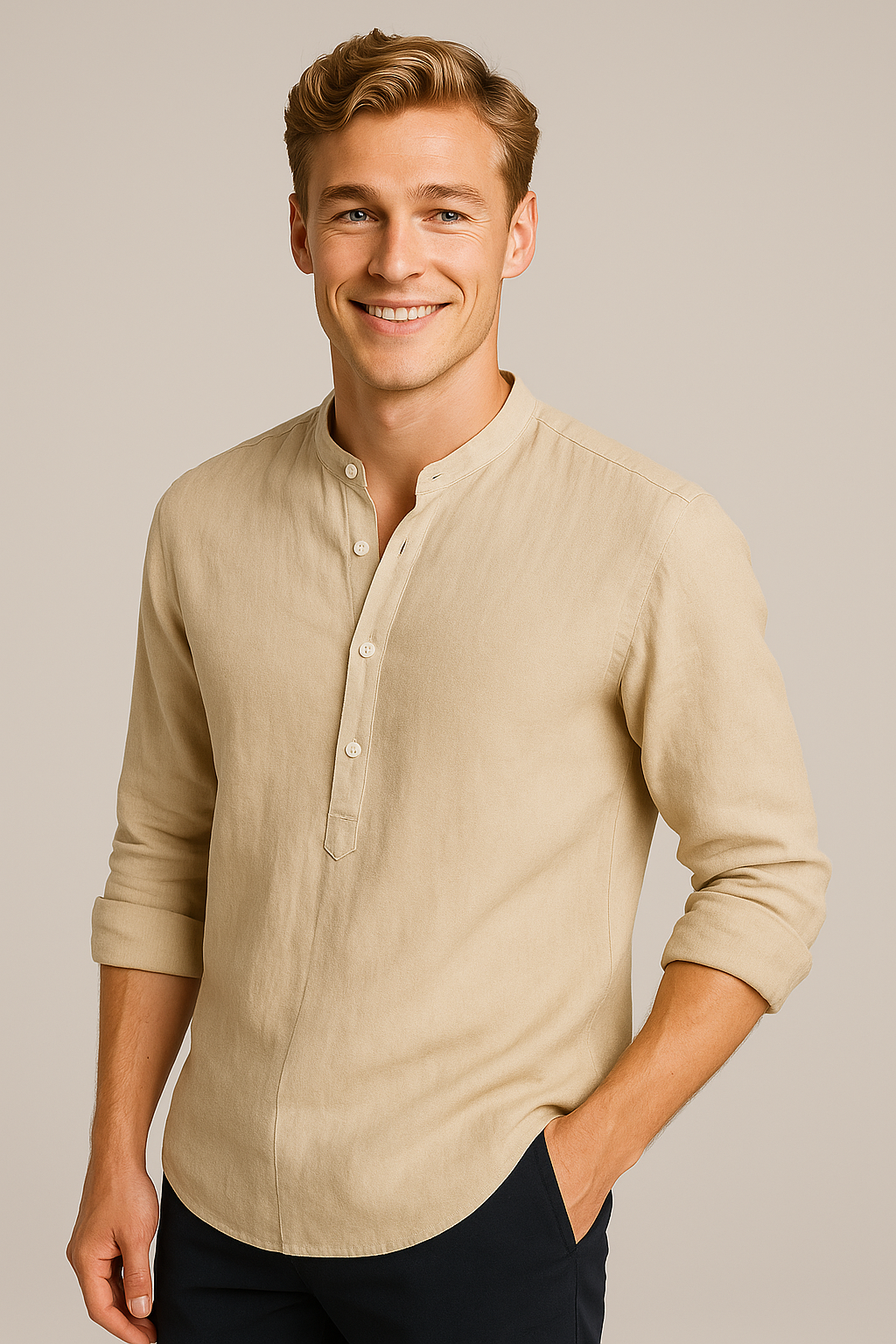 Men's Top Clothes : Lichtgewicht Linnen Herenoverhemd, Ademend, Lange Mouw in van Pantino