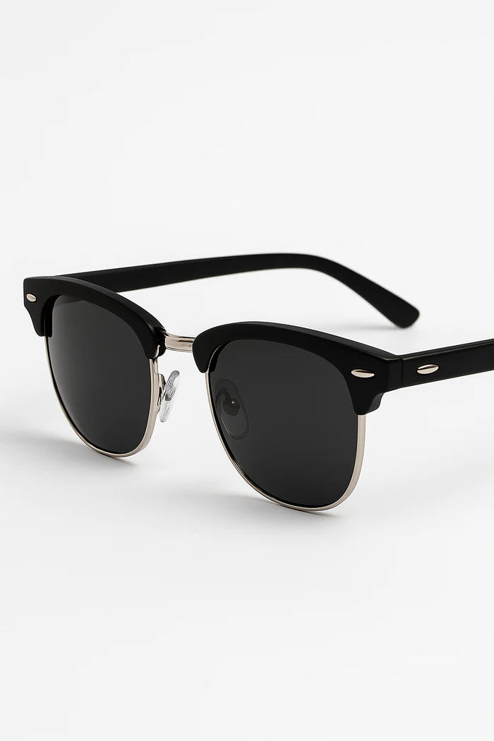 Sunglasses : Halfrand Zonnebril - Stijlvolle UV400 Oogbescherming - Bruin in Zwart van Pantino