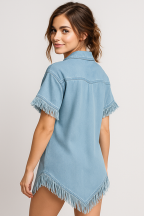 Dresses : Abito chemisier in denim Dakota con frange e tasche sul petto Donna in van Pantino
