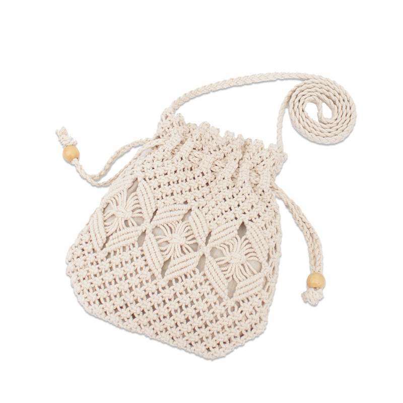 bags : Gebreide Strandtas met Kwastjes - Khaki in Wit van Pantino