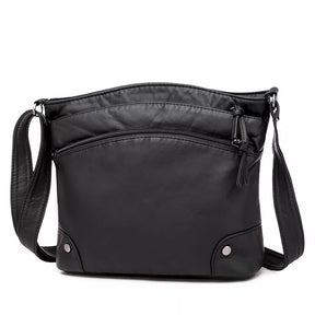 bags : Leren Schoudertas Dames - Idelle Bruin in Zwart van Pantino