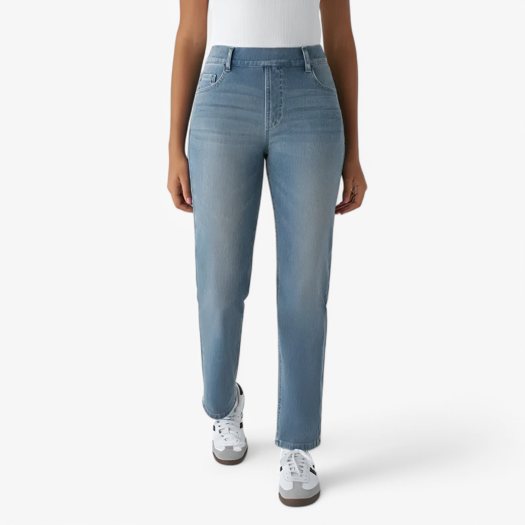 Pants : Broek met Hoge Taille - Rekbaar & Comfortabel in Cedar Blauw Denim (Nog 5 stuks beschikbaar) van Pantino
