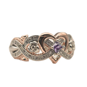 Ring : Hartvormige Amethistring Dames Zilver - Delicaat Fijn Ontwerp - Zilver in van Pantino