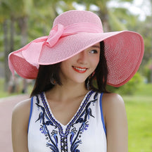 Straw Hat : Hoed Lila Lichtpaars - Strand Zonnebescherming Strohoed in Roze van Pantino