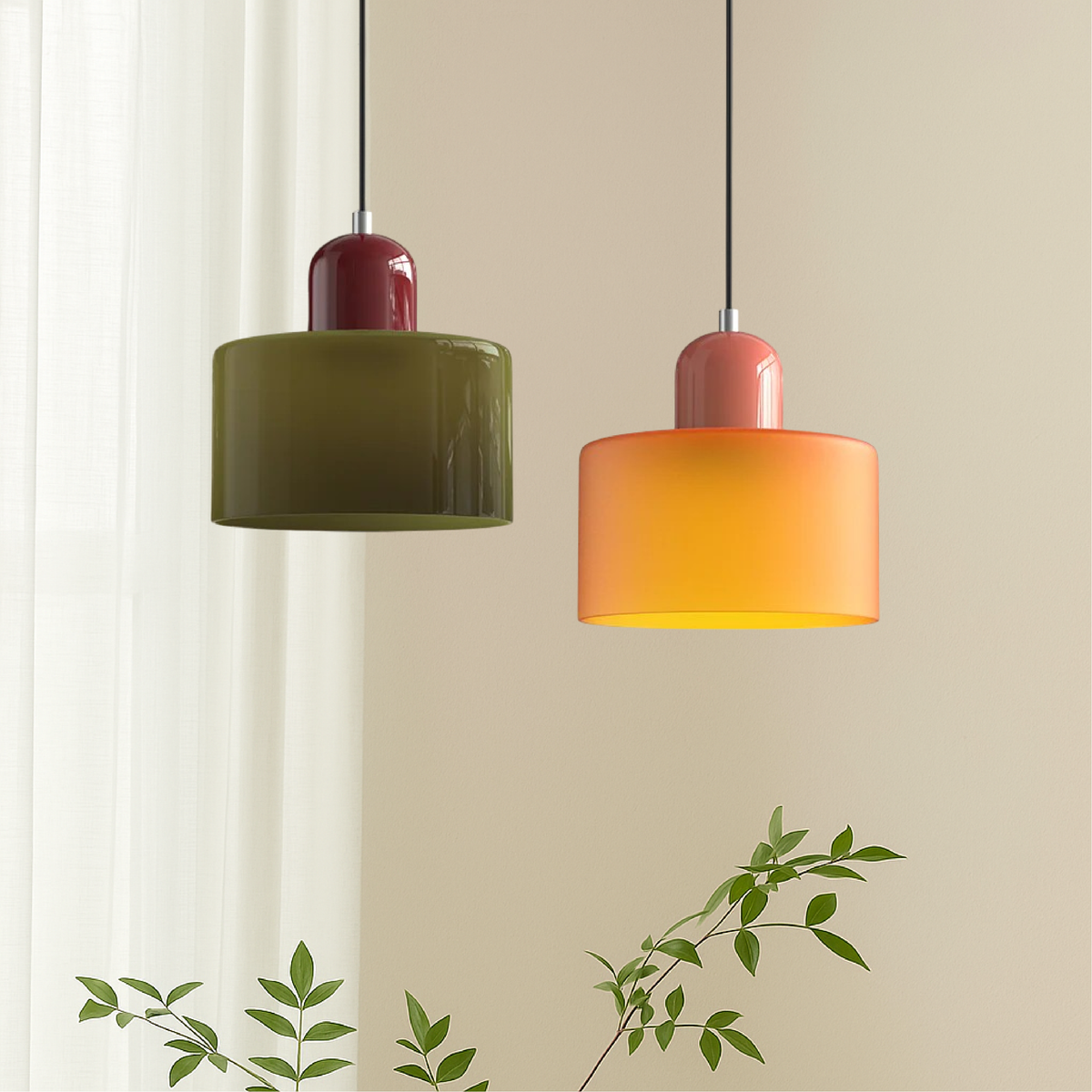 Gekleurde Glazen Bauhaus Hanglamp – Retro Blikvanger