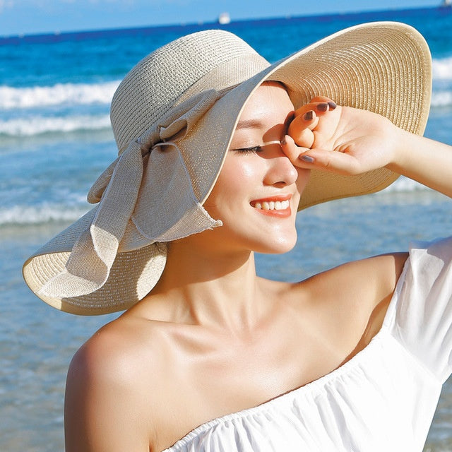 Straw Hat : Hoed Lila Lichtpaars - Strand Zonnebescherming Strohoed in Beige van Pantino