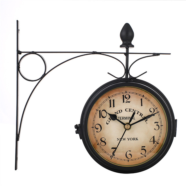 home & garden : Dubbelzijdige Wandklok Zwart - Europees Elegante Decoratie - Metaal in Zwart van Pantino