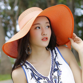 Straw Hat : Hoed Lila Lichtpaars - Strand Zonnebescherming Strohoed in Oranje van Pantino