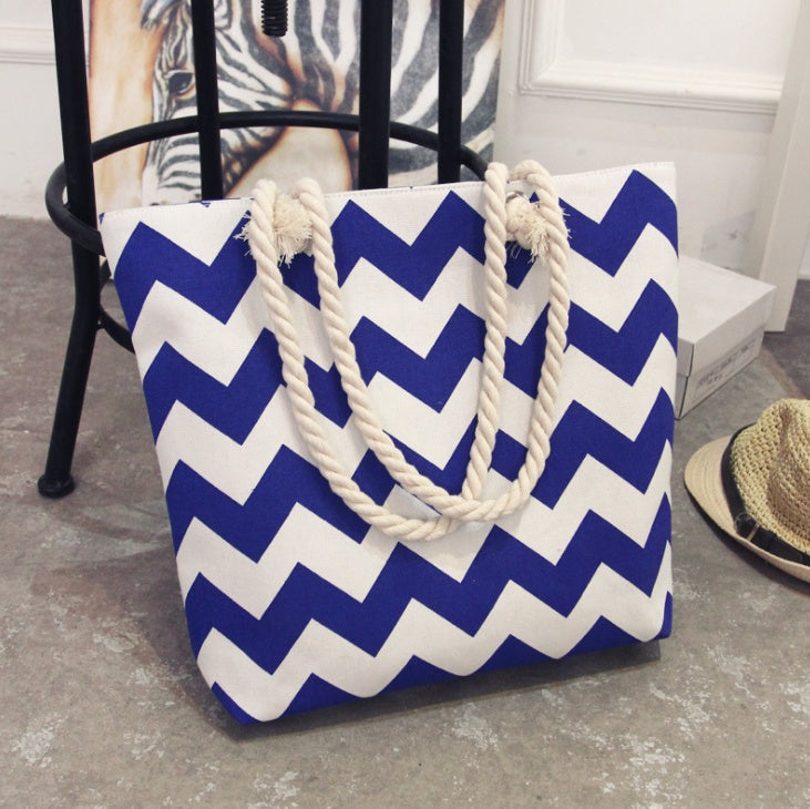 bags : Canvas Boodschappentas - Zomerse Stijl - Zwart in Blauw van Pantino