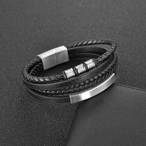 Bracelet : Heren Leren Armband Zwart Gevlochten - Multilayer & Stijlvol Design in van Pantino