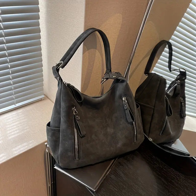 bags : Retro-Stijl Hobotas met Grote Capaciteit Dames - Zwart in Zwart van Pantino