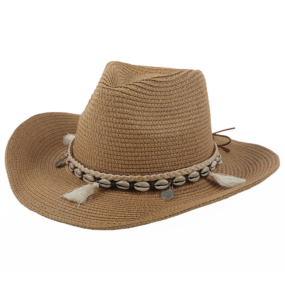 Sun Hat : Schelp Zonnehoed met Kwastjes - Beige in Khaki van Pantino