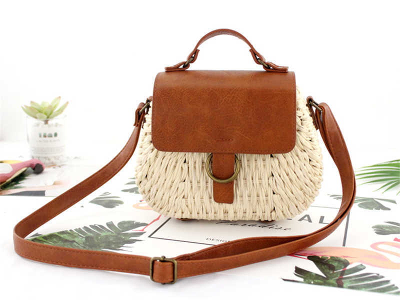 bags : Antieke Geweven Tas van Stro - Diep Bruin in Beige van Pantino