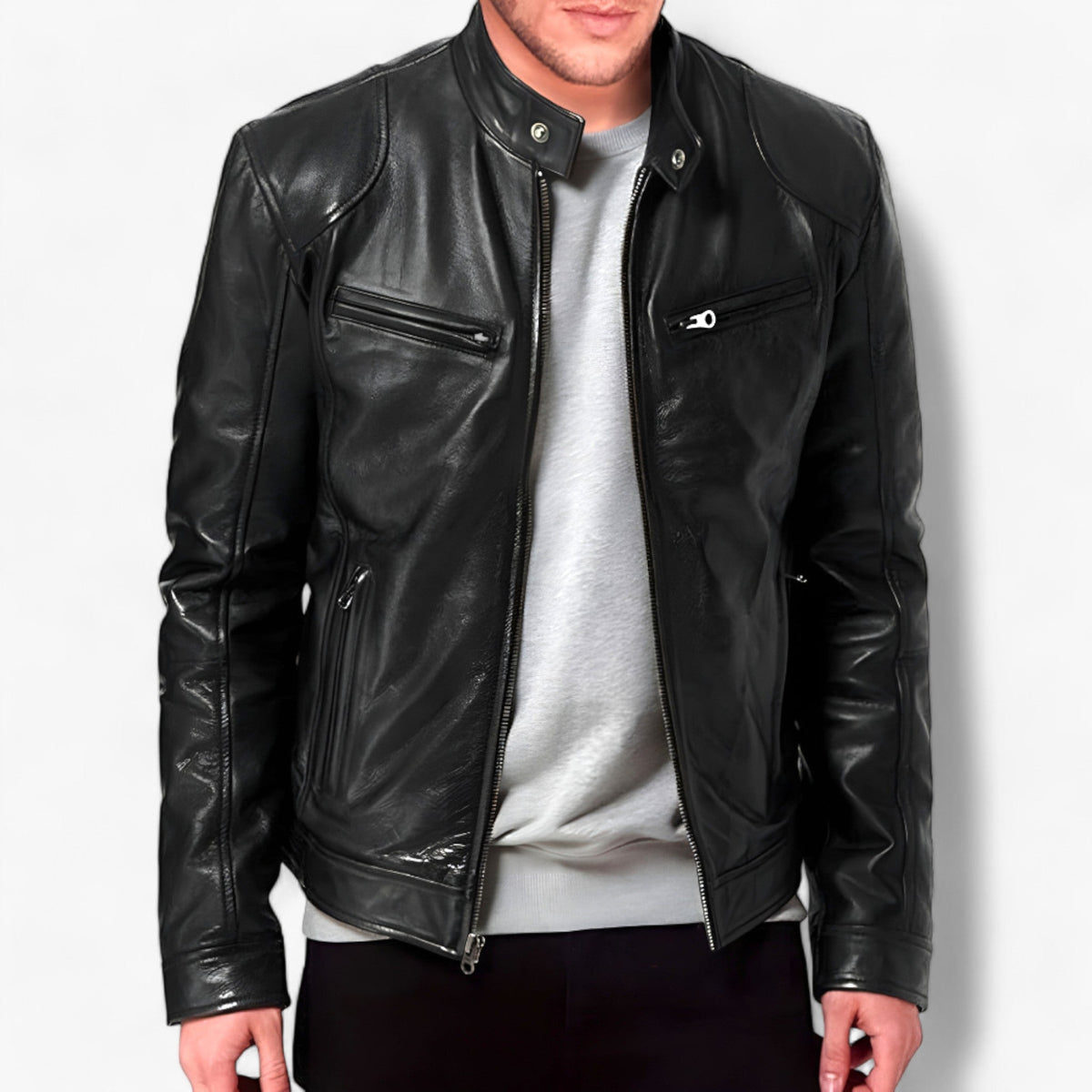 Leather Motorcycle Jacket : Leren Jas voor Mannen voor de Motor Heren - Slim Fit en Windbescherming - Zwart in van Pantino