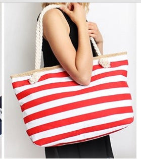 bags : Gestreepte Strandtas Mori - Marineblauw in Rood van Pantino