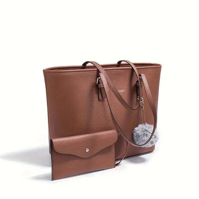 bags : Elegante Schoudertas met Grote Capaciteit - Zwart in Bruin van Pantino
