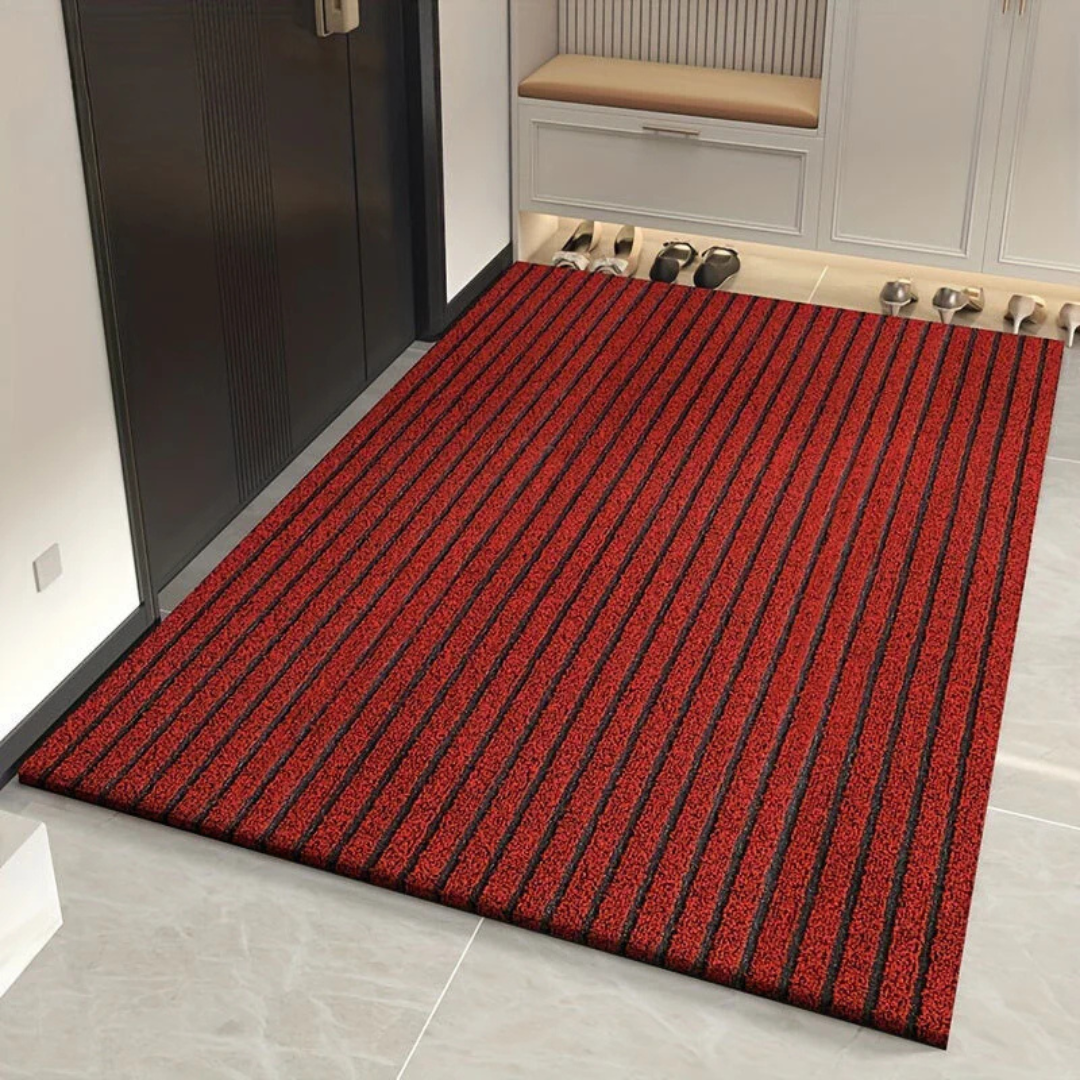 Doormat : Entrea - Dames lange vloeiende jurk, met bloemenprint, V-hals, korte mouwen in Rouge van Pantino