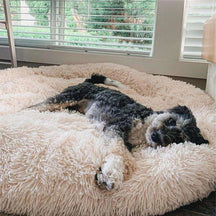 pets : FluffyBed Donutbed Pluche – Rond Hondenkussen – Wasbaar in Abrikoos van Pantino