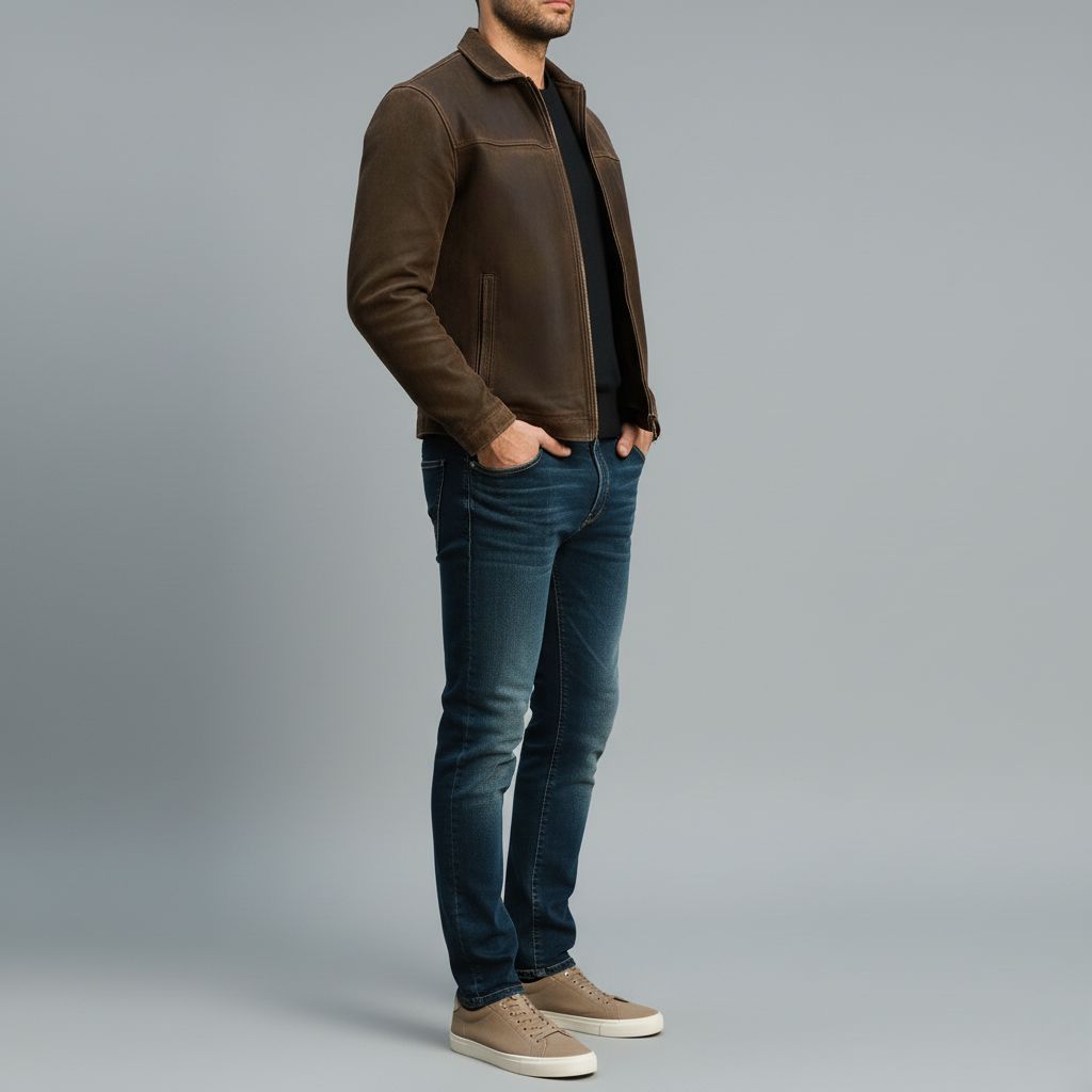 Leren jas : Heren Bikerjack Bruin Kunstleer - Zacht, Stoer & Comfortabel Casual Design in van Pantino