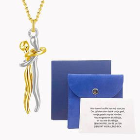 Necklace : Ketting Goud/Zilver - Elegante Knuffelketting met Kaartje in Goud Zilver Premiumdoos van Pantino