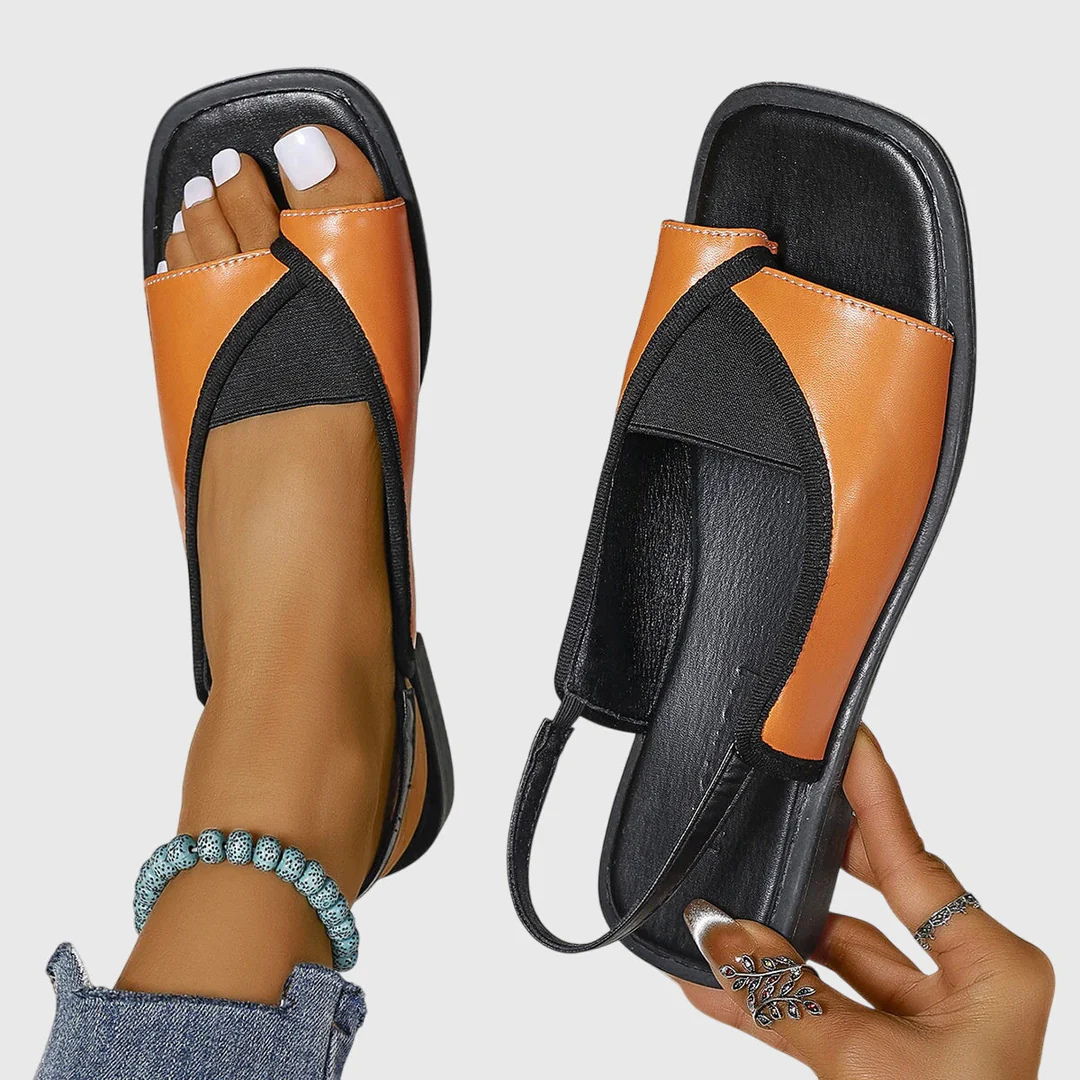 Schoenen : Orthopedische damessandalen: vierkante neus, platte zool, comfort in Oranje van Pantinoshop