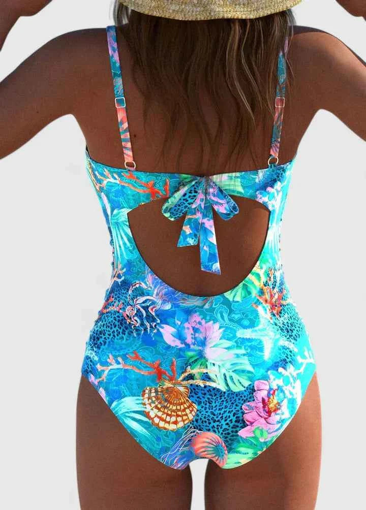 : Badpak met hoge taille cyaan - Stijlvolle zwemkleding voor dames in van Pantinoshop