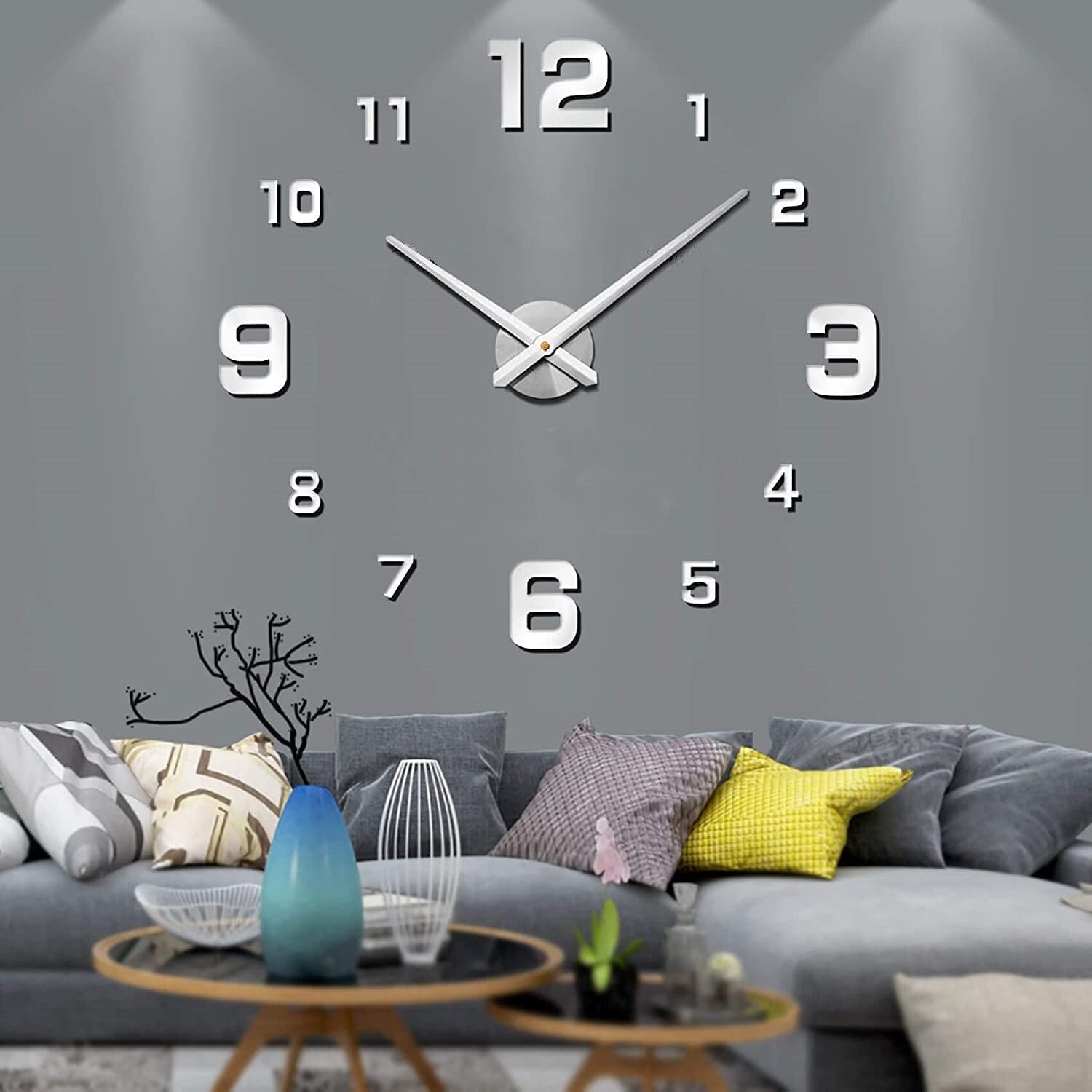 home & garden : Wandklok Zwart Metaal Ø50cm - Grote, Stijlvolle Klok Woonkamer & Kantoor in Aantal - Zilver van Pantino