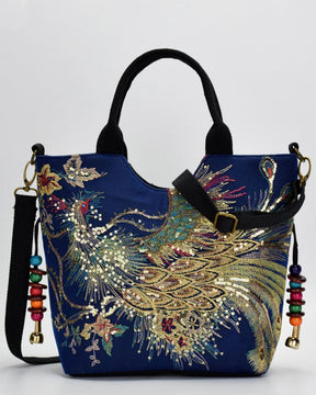bags : Tas met Etnische Stijl en Pauwenborduurwerk - Blauw in Blauw Crossbody zak van Pantino
