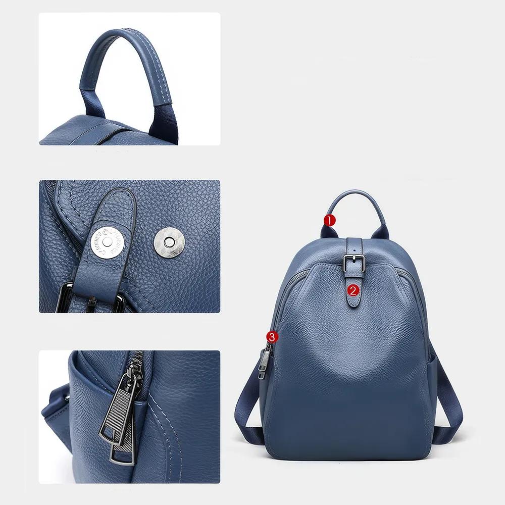bags : Rugzak Blauw - Urban Chic -Grijze Leren in van Pantino