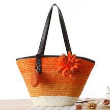 bags : Schoudertas Dames Paars - Strand Stro in Oranje van Pantino