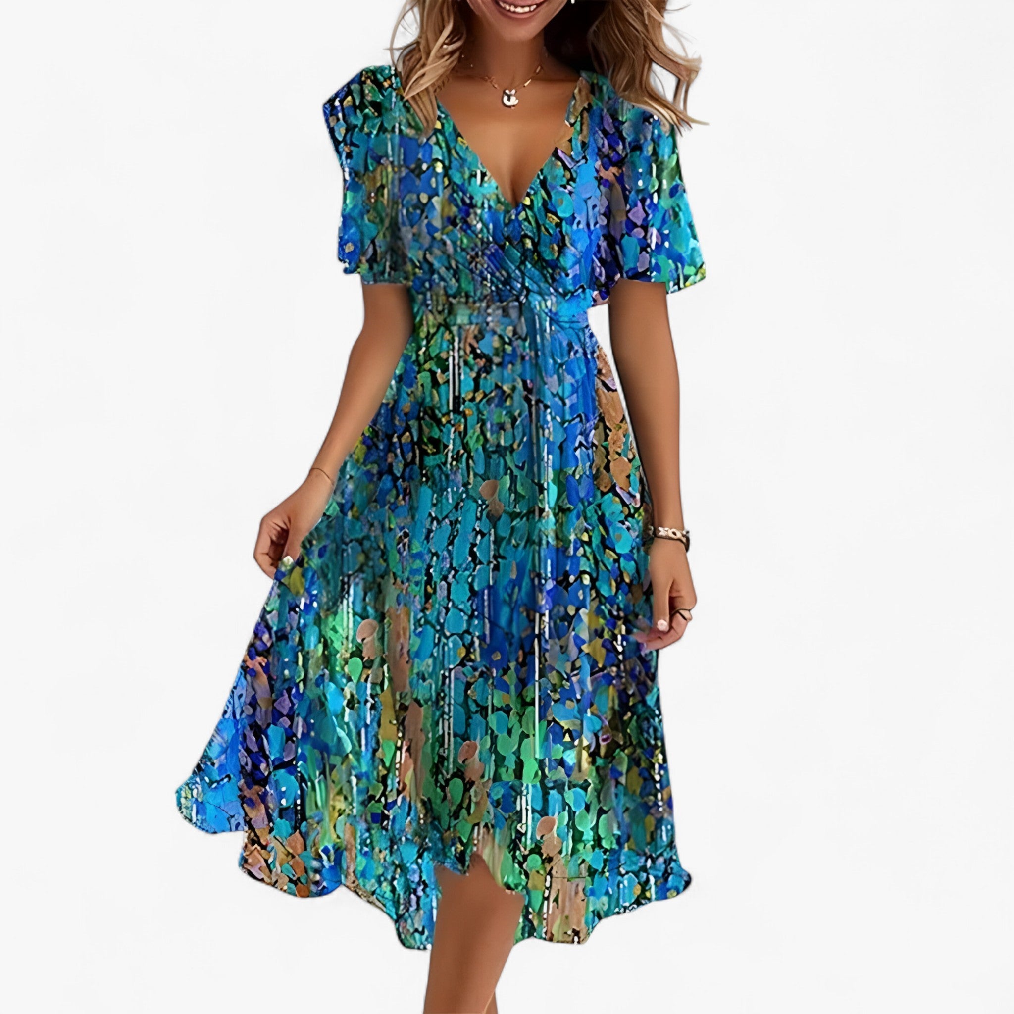 Midi Jurk Bloemen Neutraal van Imitatieleer voor Dames - Elegant, Veelzijdig