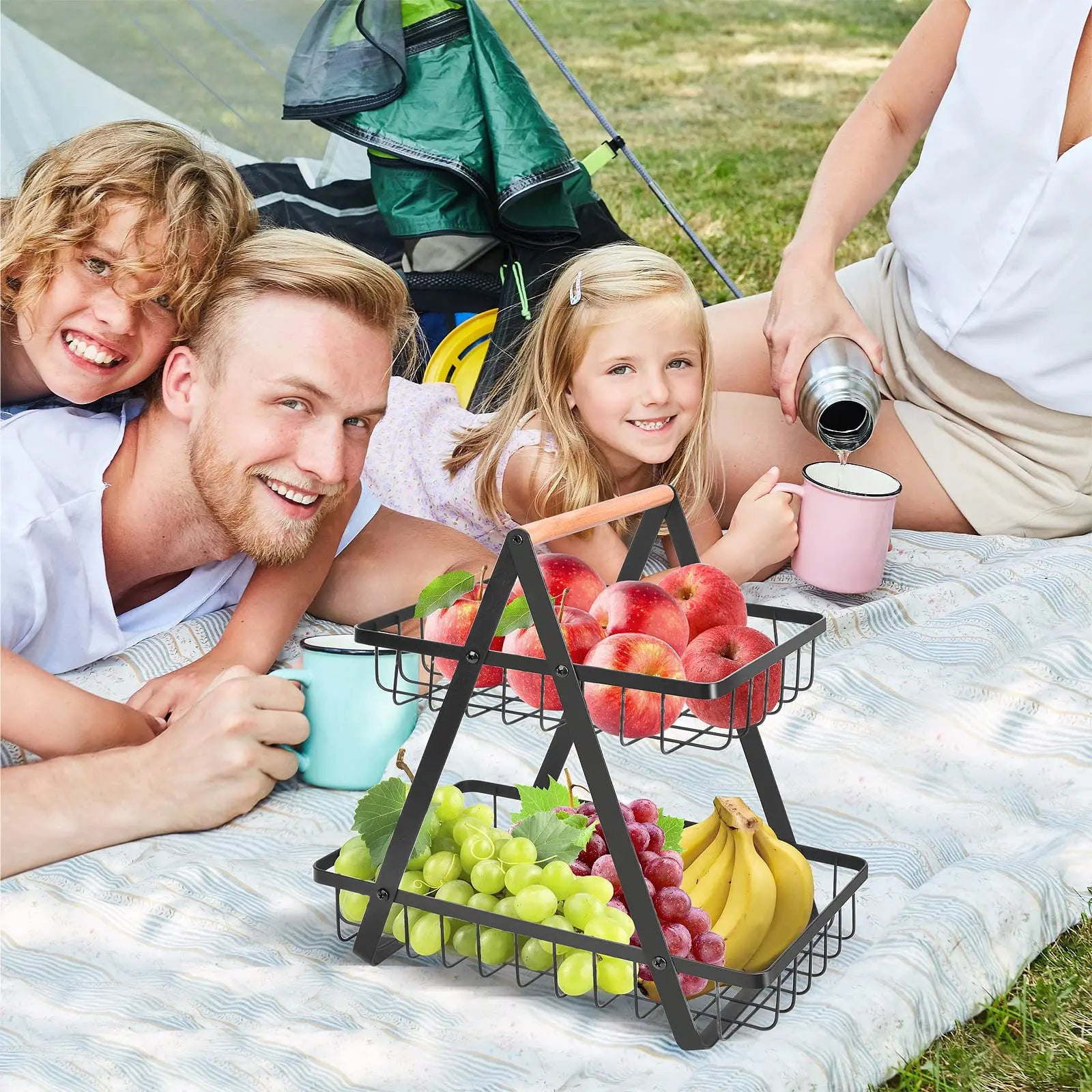 home & garden : 3-Laags Fruitmand - Aanrecht Opbergen Groenten Fruit - Metaal in van Pantino