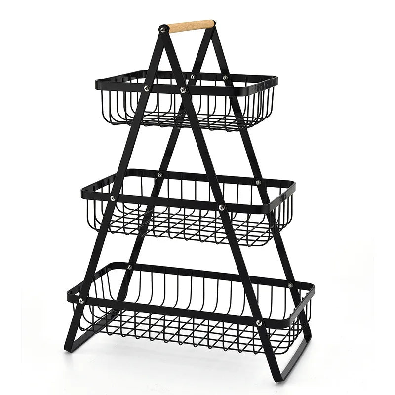 home & garden : 3-Laags Fruitmand - Aanrecht Opbergen Groenten Fruit - Metaal in 3 niveaus zwart van Pantino
