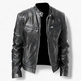 Veste en cuir pour hommes pour moto - Coupe ajustée et protection contre le vent - Noir