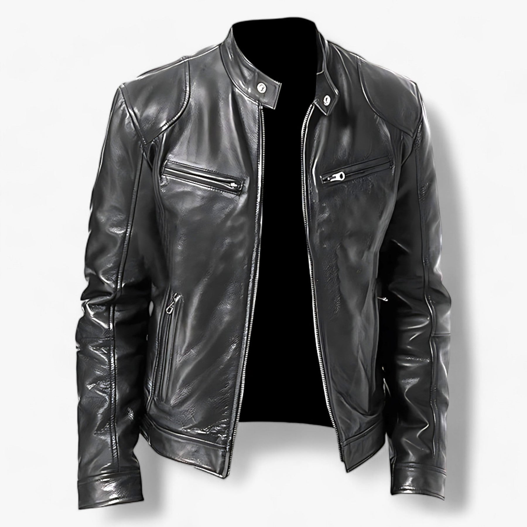 Leather Motorcycle Jacket : Leren Jas voor Mannen voor de Motor Heren - Slim Fit en Windbescherming - Zwart in Zwart van Pantino