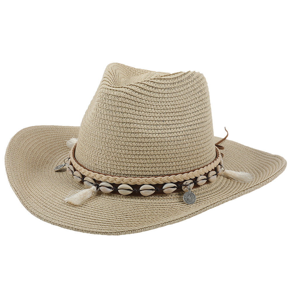 Sun Hat : Schelp Zonnehoed met Kwastjes - Beige in Beige van Pantino