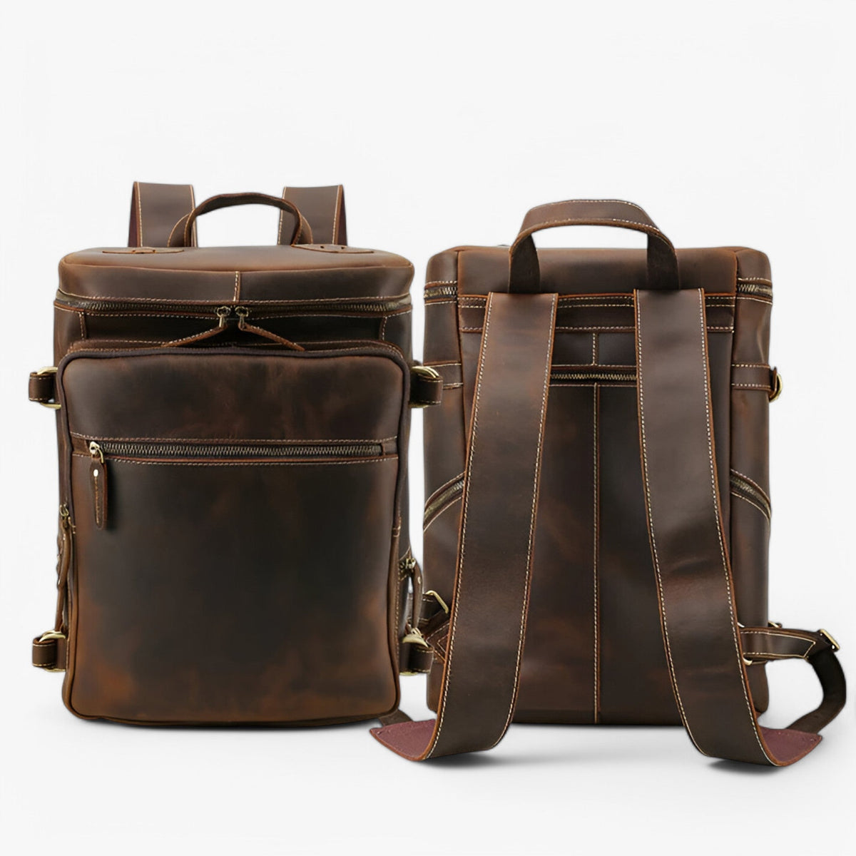bags : Rugzak Bruin - Luxe Volledig Lederen in van Pantino
