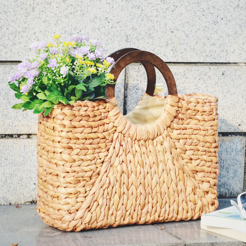 bags : Strand Rotan Rechthoekige Tas - Khaki in van Pantino