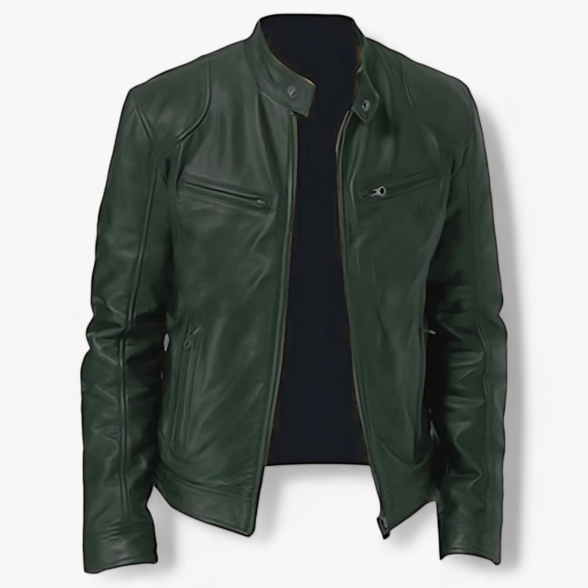 Leather Motorcycle Jacket : Leren Jas voor Mannen voor de Motor Heren - Slim Fit en Windbescherming - Zwart in Groen van Pantino