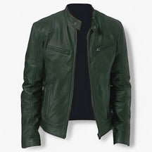 Leather Motorcycle Jacket : Leren Jas voor Mannen voor de Motor Heren - Slim Fit en Windbescherming - Zwart in Groen van Pantino