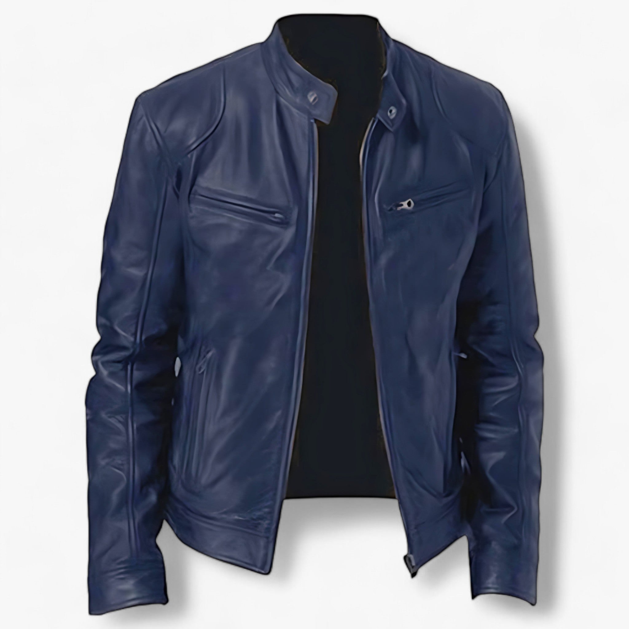 Leather Motorcycle Jacket : Leren Jas voor Mannen voor de Motor Heren - Slim Fit en Windbescherming - Zwart in Blauw van Pantino