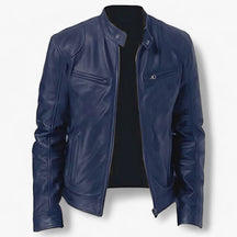 Leather Motorcycle Jacket : Leren Jas voor Mannen voor de Motor Heren - Slim Fit en Windbescherming - Zwart in Blauw van Pantino