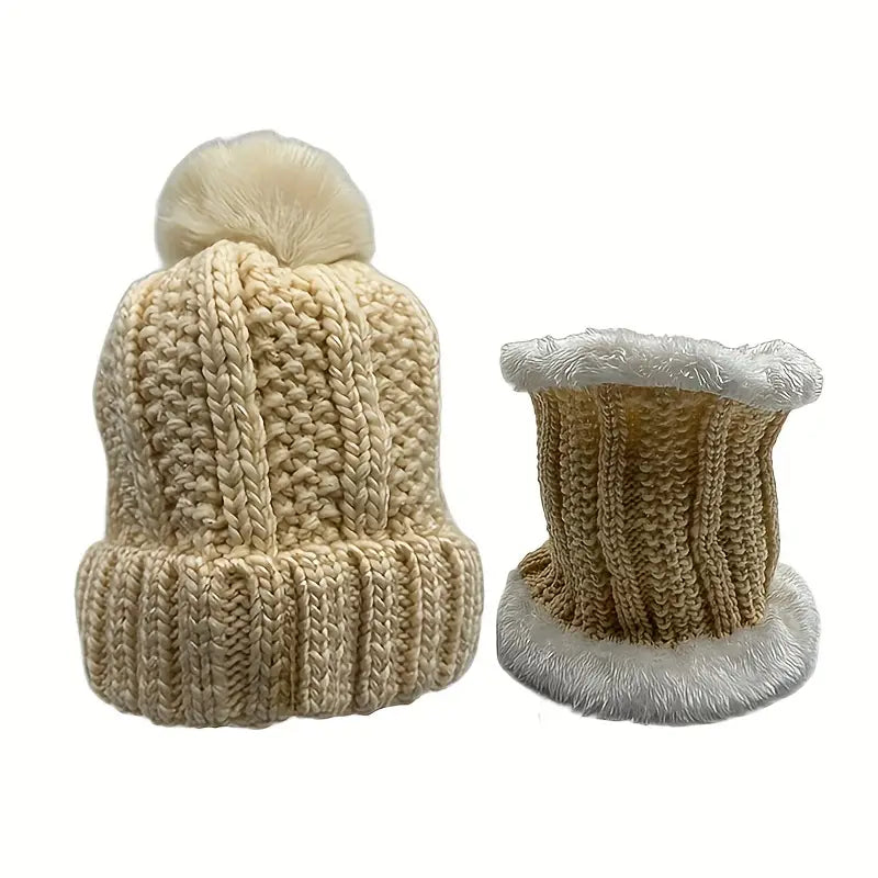 Hat and Scarf Set : Stijlvolle Muts en Sjaal Set Wol - Warm Winter Combi - Wol in Beige van Pantino