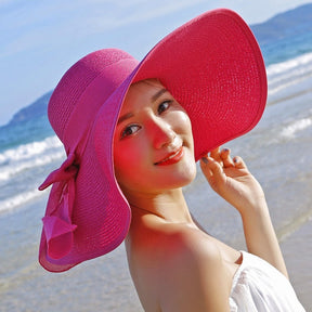 Straw Hat : Hoed Lila Lichtpaars - Strand Zonnebescherming Strohoed in Roze Rood van Pantino