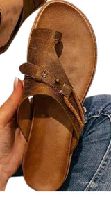 Handgemaakte leren sandalen met gekruiste band en teenring Dames