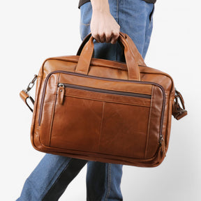 bags : Leren Laptoptas met Schouderband Leder - Bruin in van Pantino