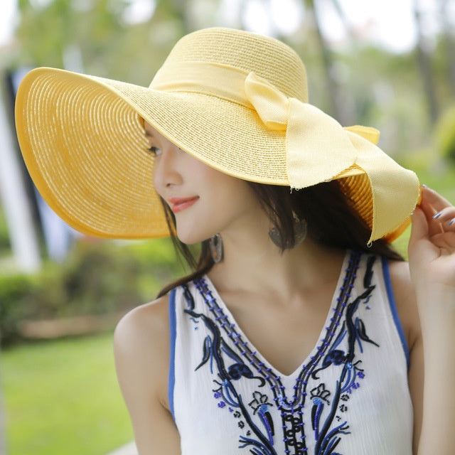 Straw Hat : Hoed Lila Lichtpaars - Strand Zonnebescherming Strohoed in Geel van Pantino